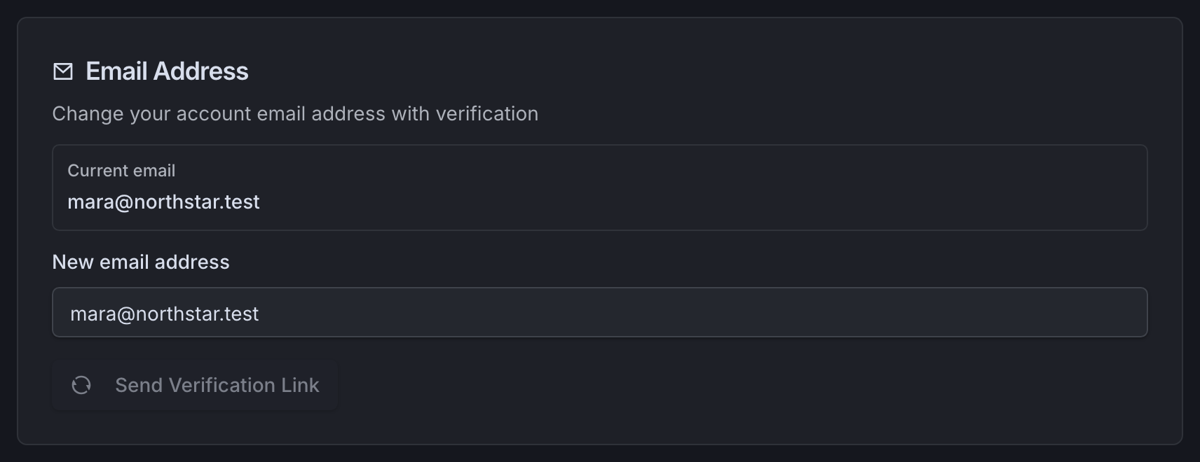 The email address card that starts a verified email change