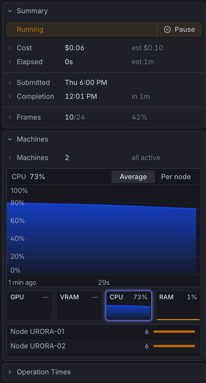 The Machines card expanded with the machine list and telemetry