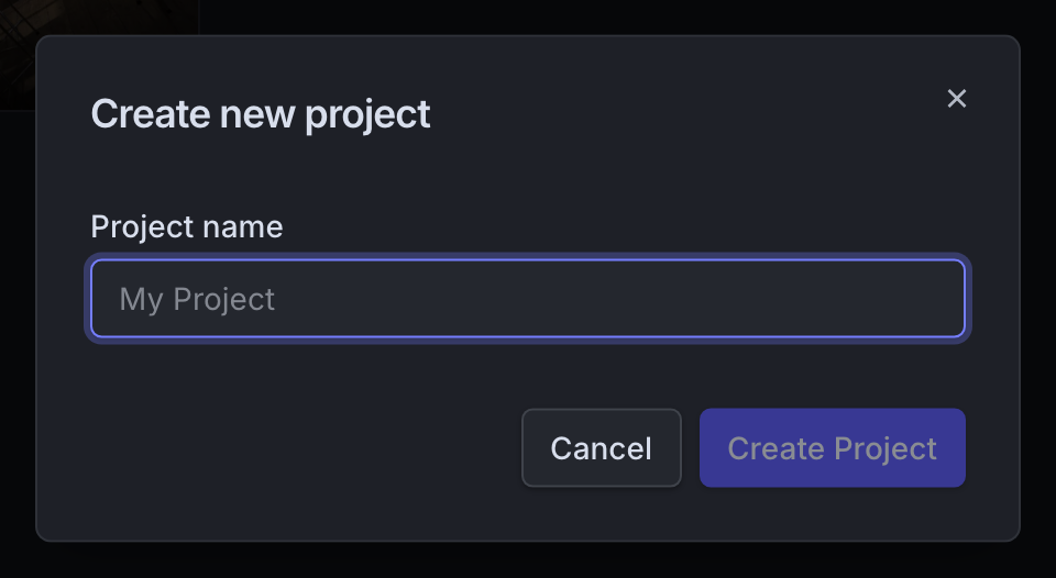 The New Project dialog asking for a project name