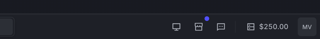 The taskbar's capacity, credits, and account cluster