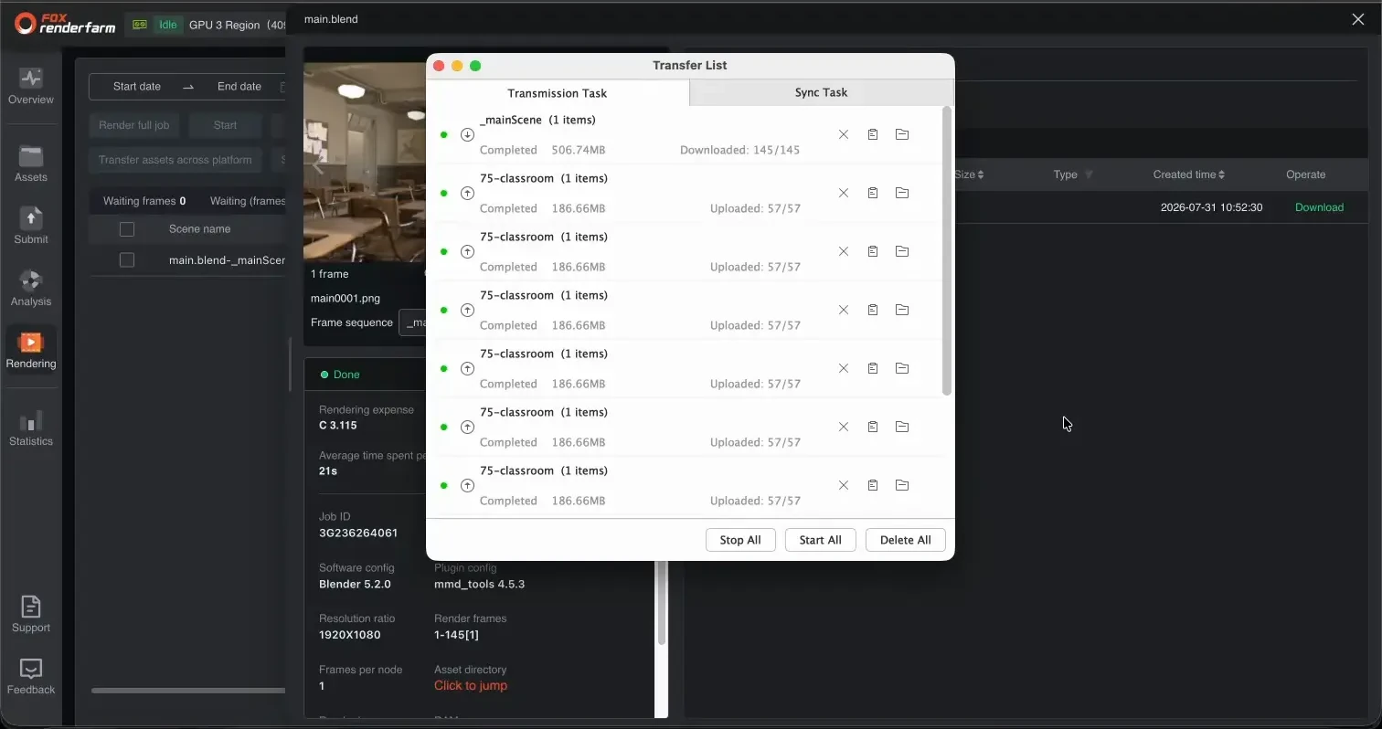 Fox Renderfarm Classroom output delivered through Raysync