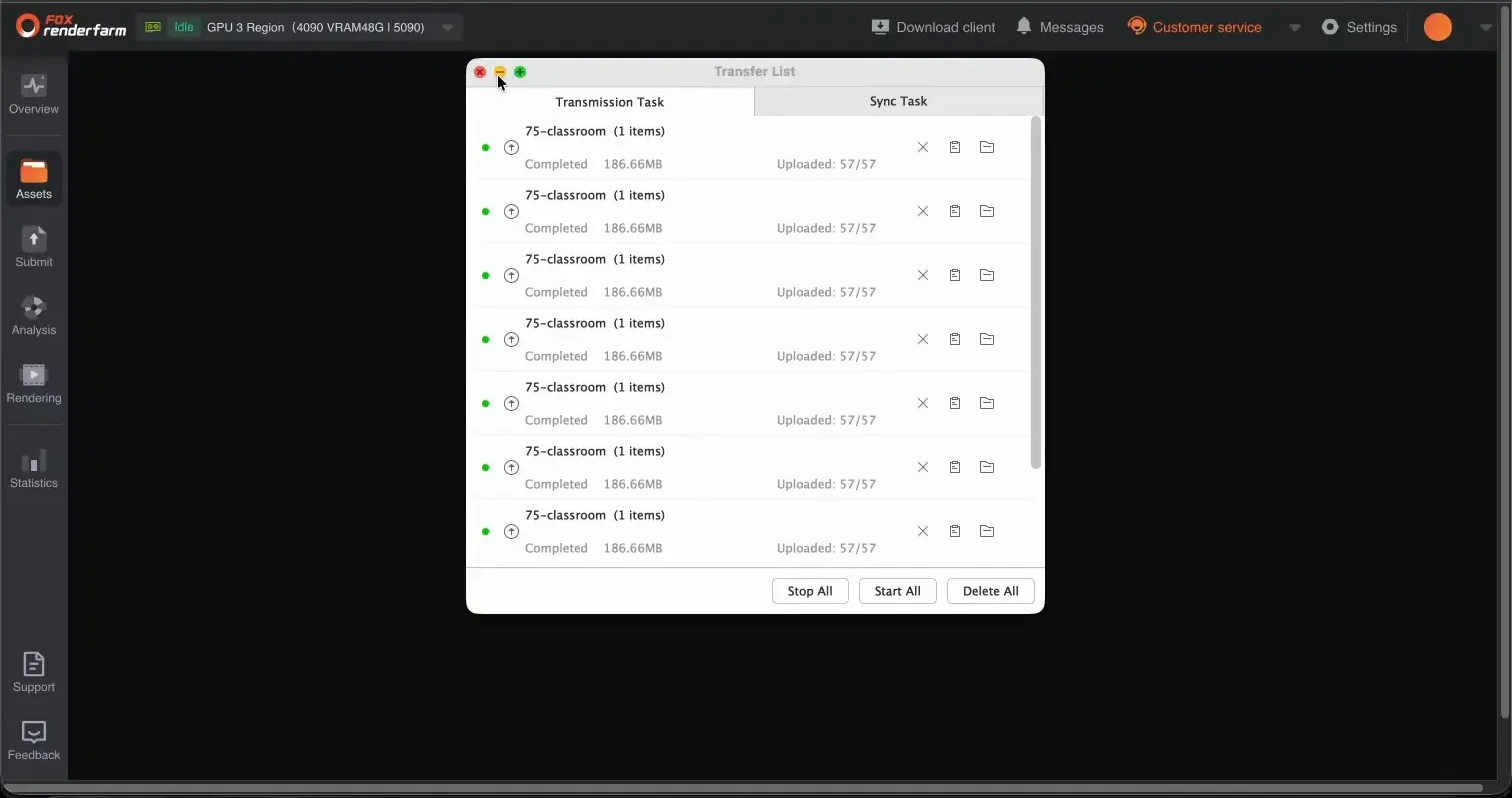 Fox Renderfarm Raysync client uploading Classroom