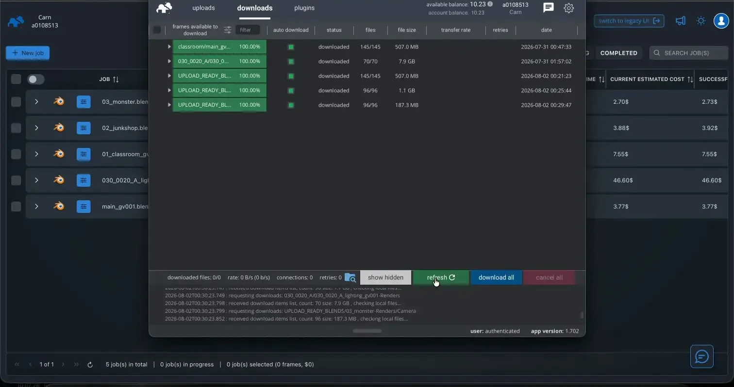 GarageFarm renderBeamer delivering completed output
