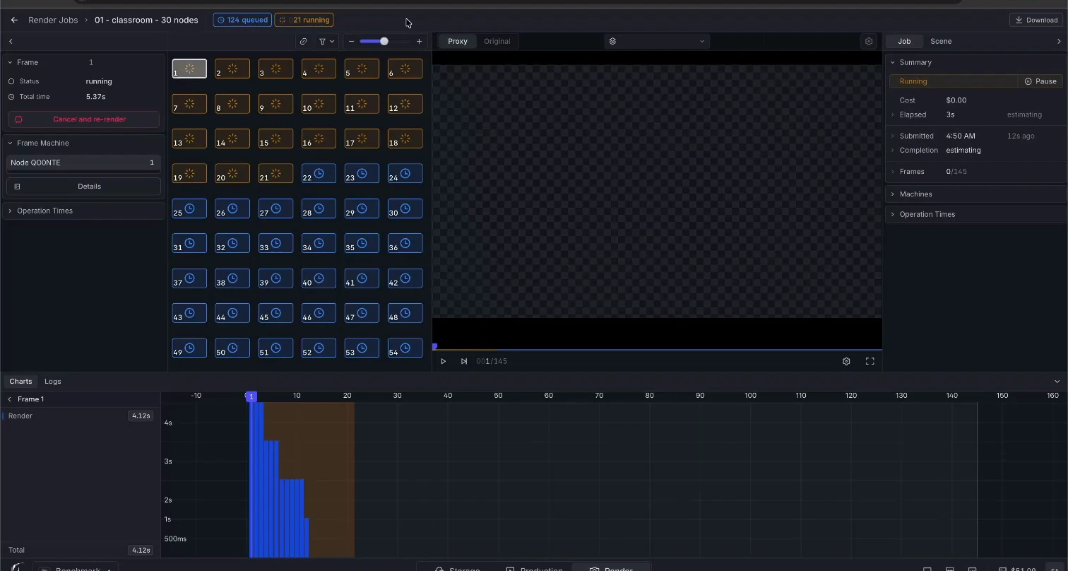 Superluminal Classroom job starting active rendering on 30 nodes